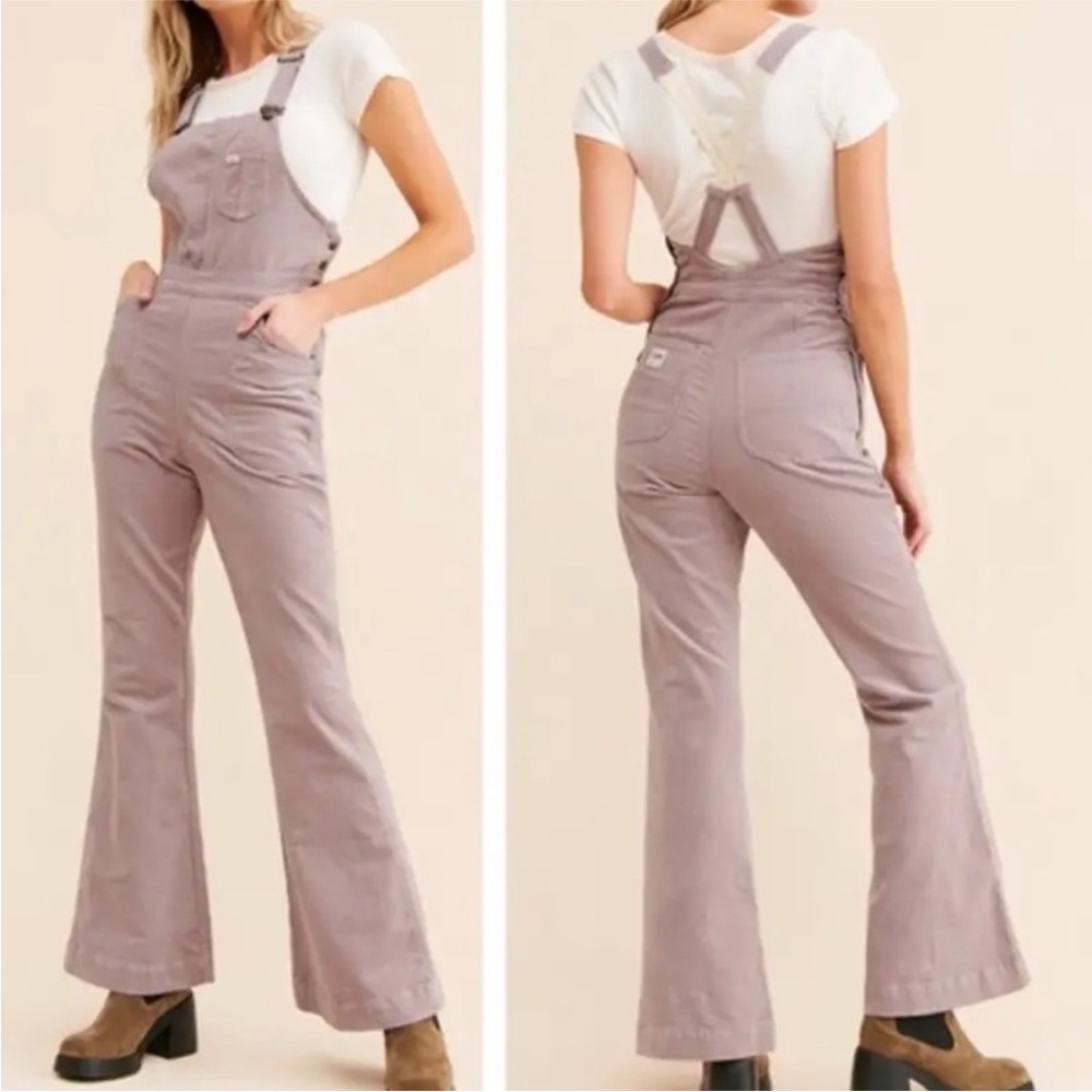 Free People x Lee Flare Overall Women's Dungarees Purple Corduroy